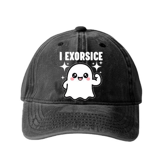 Ghost I Exorcise Funny Gym Exercise Workout Spooky Washed Denim Baseball Caps