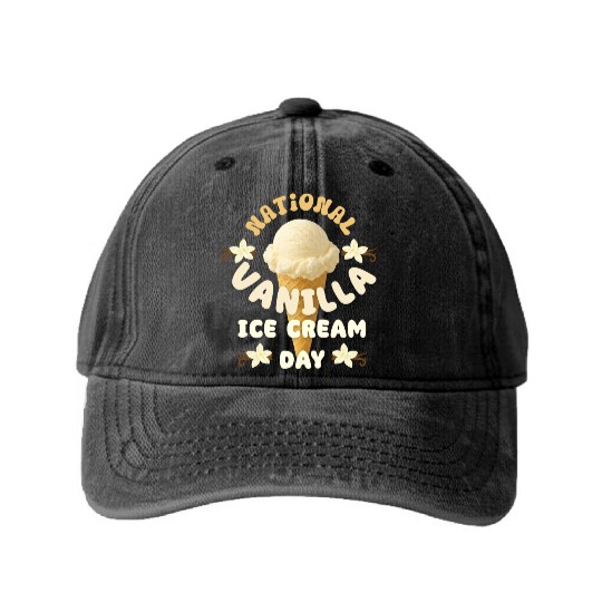 National Vanilla Ice CreaM Day Design Washed Denim Baseball Caps