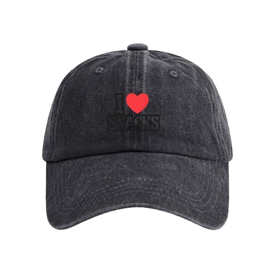 I Love Snacks Heart Graphic Washed Denim Baseball Caps