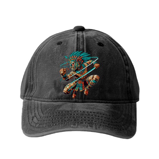 Aztec Warrior - Inca Maya Mayans Washed Denim Baseball Caps