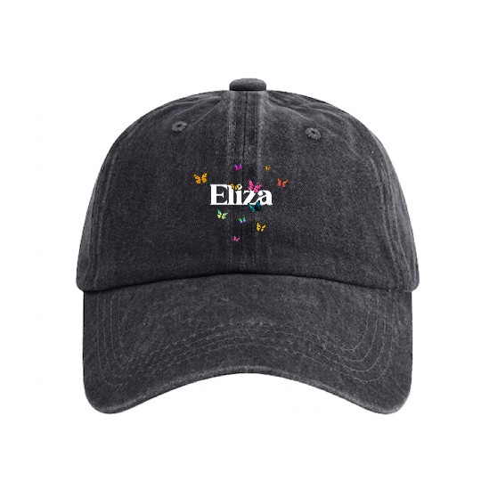 ELIZA - beautiful girl name with cute butterflies Washed Denim Baseball Caps
