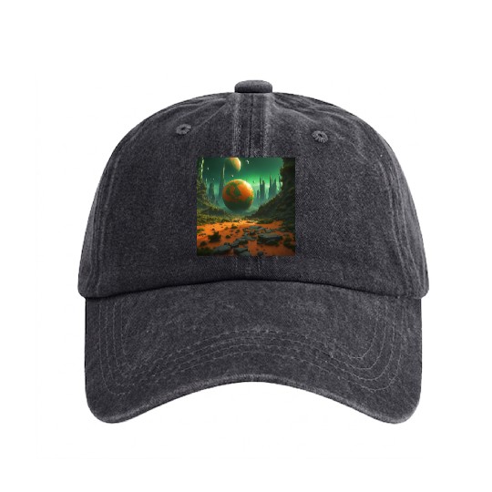 Sci-Fi Futuristic Alien Planet Landscape Washed Denim Baseball Caps