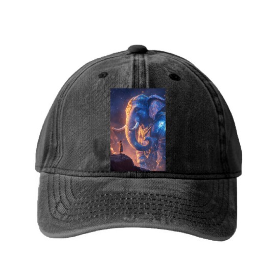 Celestial Elephant Guardian Washed Denim Baseball Caps