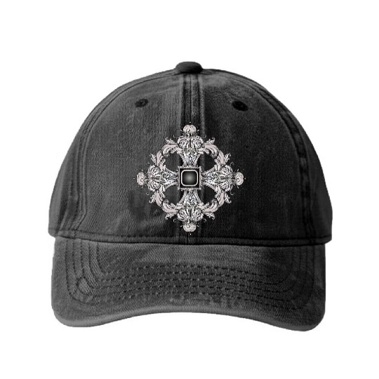 Arabesque Ornament with a Baroque Flair in Gray Washed Denim Baseball Caps