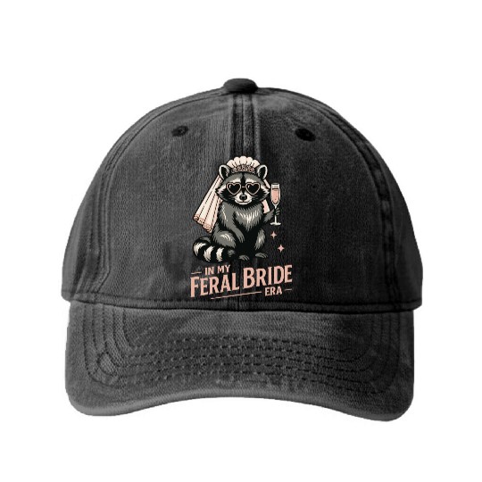 Feral Bride Era Funny Raccoon Bride with Champagne Washed Denim Baseball Caps