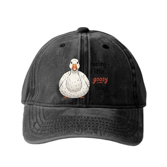 Goofy Goose Feeling a Little Happy Washed Denim Baseball Caps