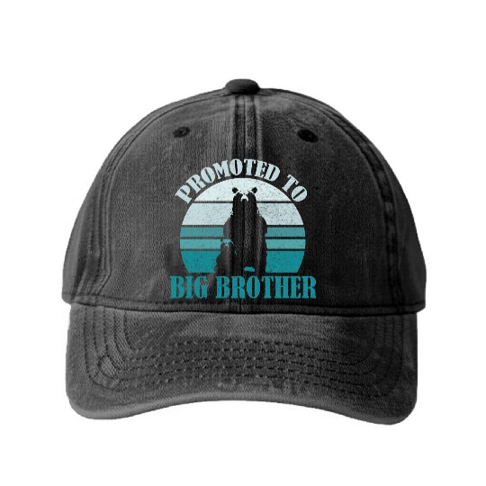 Promoted to Big Brother Bear Design Kids Toddler Washed Denim Baseball Caps