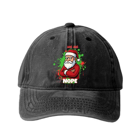 Ho Ho Nope – Grumpy Santa Art Washed Denim Baseball Caps