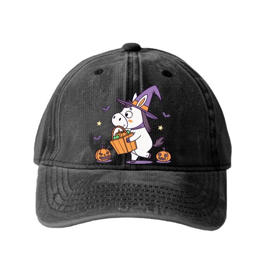 Whimsical Halloween Unicorn Costume Washed Denim Baseball Caps