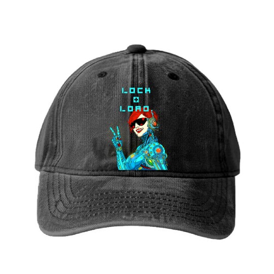Cyberpunk Peace Sign Illustration Washed Denim Baseball Caps