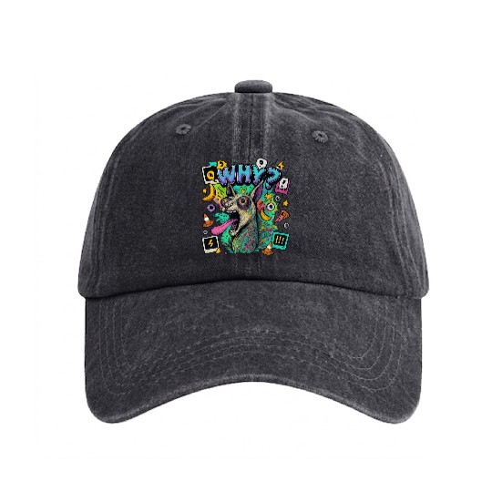 Whimsical Psychedelic Animal Illustration Washed Denim Baseball Caps