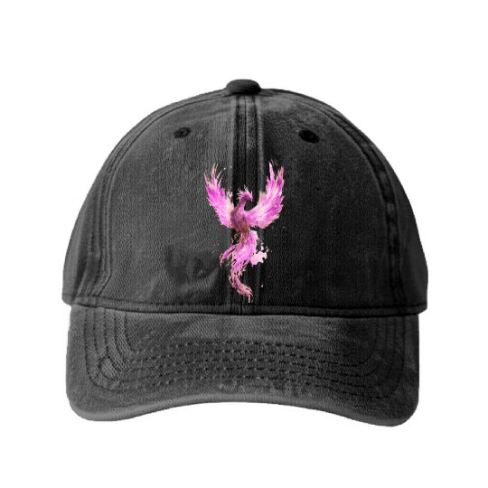 Celestial Phoenix Watercolor Illustration Washed Denim Baseball Caps
