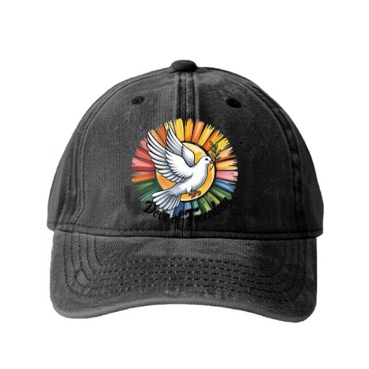 Peaceful Dove with Olive Branch Design Washed Denim Baseball Caps