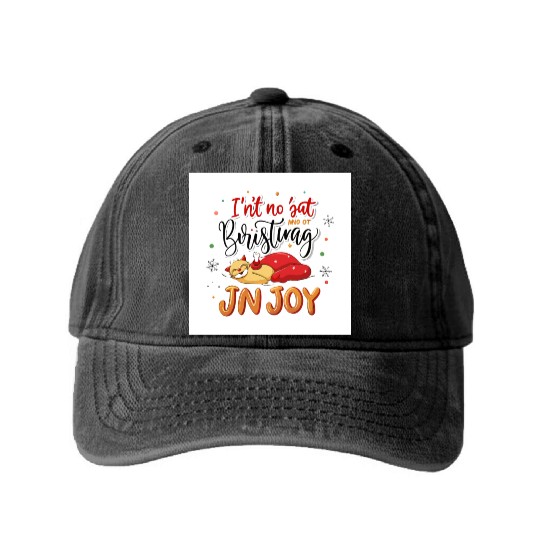 Festive Cat Joy Christmas Design Washed Denim Baseball Caps