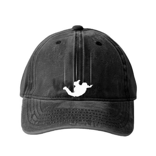 Whimsical Bunny Shadow Puppet Design Washed Denim Baseball Caps