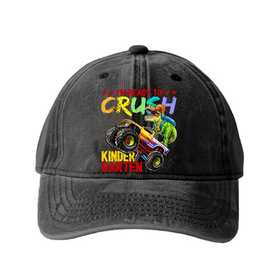 Kindergarten Dinosaur Monster Truck Back to Sch Washed Denim Baseball Caps