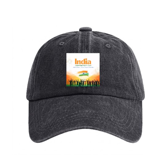 Vibrant India Independence Day Celebration Washed Denim Baseball Caps