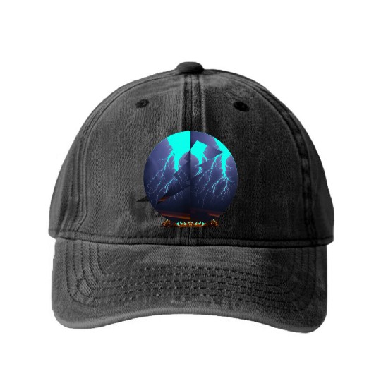Royal Blue Lightning Washed Denim Baseball Caps
