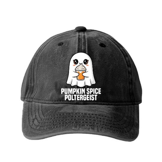 PUMPKIN SPICE POLTERGEIST - GHOST HALLOWEEN Washed Denim Baseball Caps