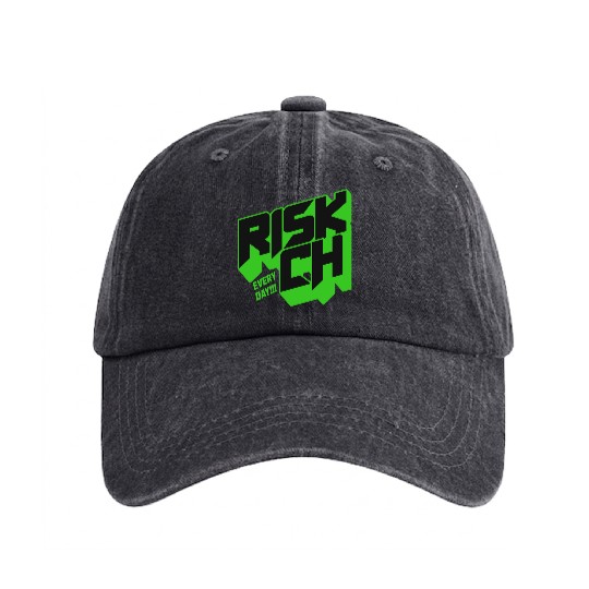 Vibrant RISK IT ALL Graphic Washed Denim Baseball Caps
