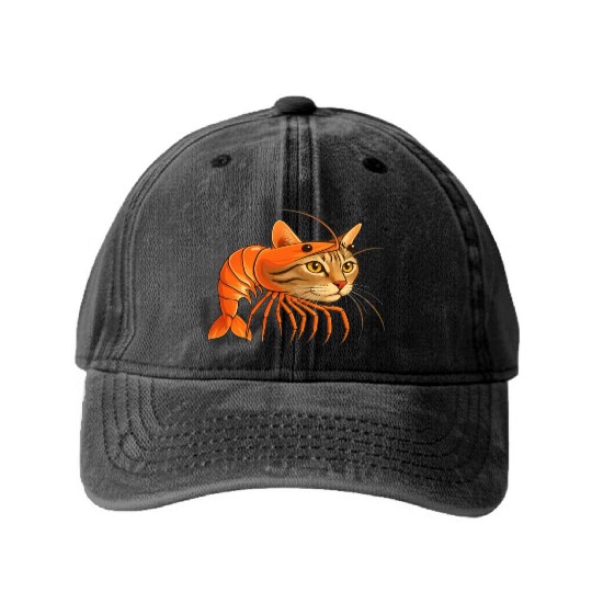 Trippi Troppi Italian Brainrot – Funny Shrimp Cat  Washed Denim Baseball Caps