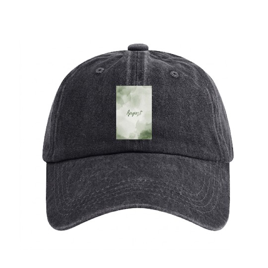 August Watercolor Pastel Typography Washed Denim Baseball Caps
