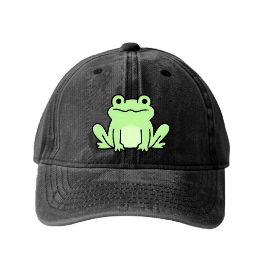Lime Green Cartoon Frog Design Washed Denim Baseball Caps
