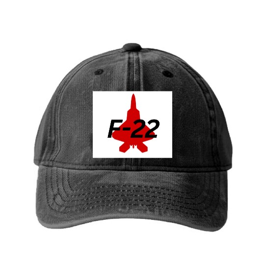 F-22 Stealth Fighter Silhouette Design Washed Denim Baseball Caps