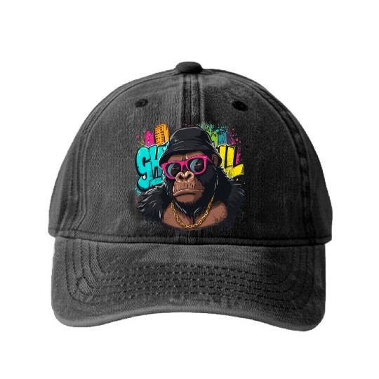 Urban Gorilla Graffiti Cool Style Washed Denim Baseball Caps