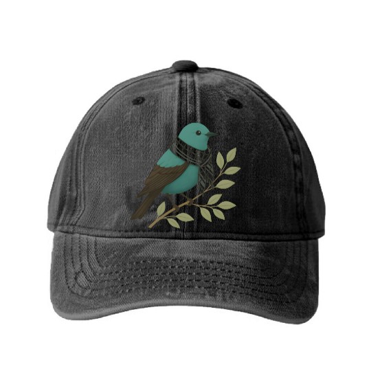 Palestine Sunbird with Keffiyeh and Olive Branch Washed Denim Baseball Caps