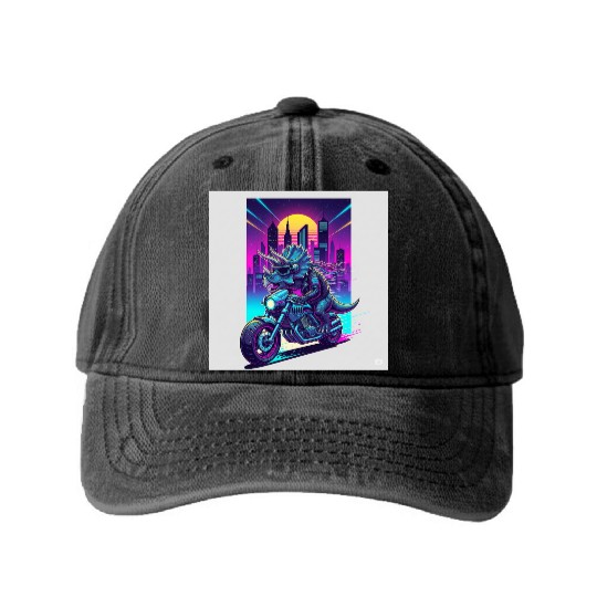 Futuristic Rhinoceros Cyber Ride Washed Denim Baseball Caps