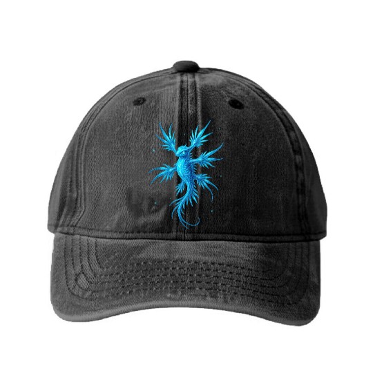 Ethereal Celestial Sea Dragon Design Washed Denim Baseball Caps