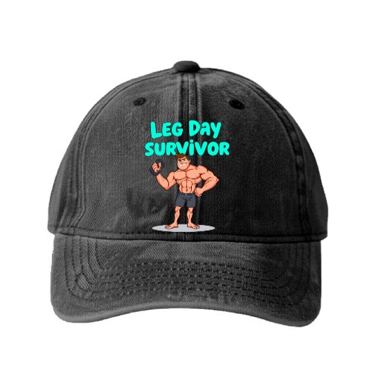 Leg Day Survivor Gym Washed Denim Baseball Caps