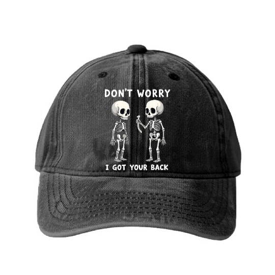 Don't Worry I Got Your Back Skeleton  Washed Denim Baseball Caps