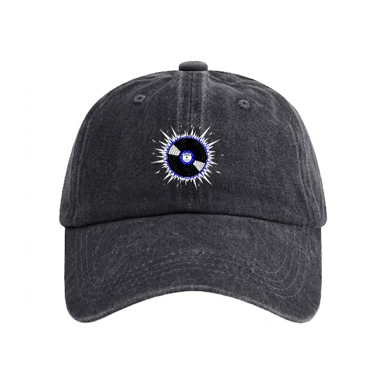 Vinyl Record Starburst Design Washed Denim Baseball Caps