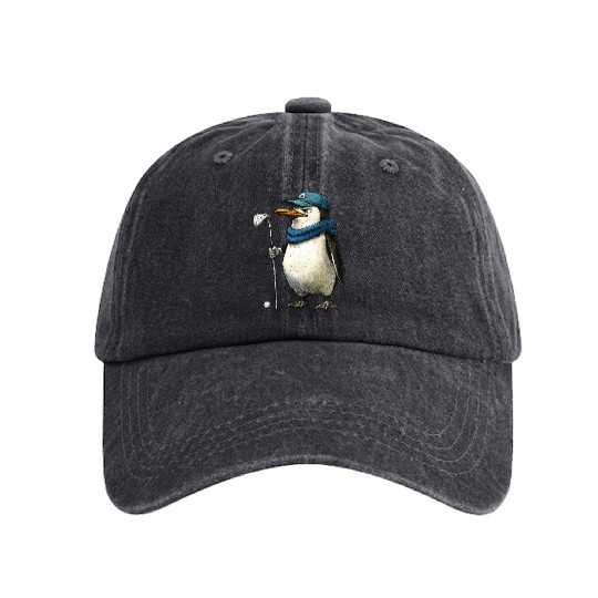 Penguins Golf Washed Denim Baseball Caps