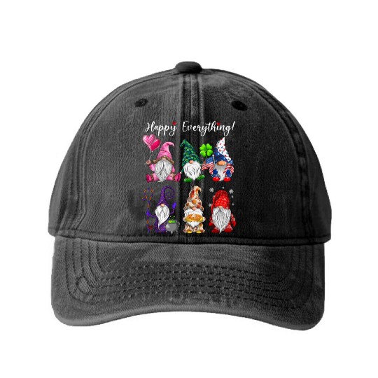 Happy Everything Gnomes Every Seasons All Year Washed Denim Baseball Caps