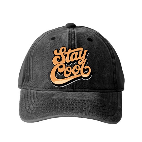 Retro style stay cool text Washed Denim Baseball Caps typography