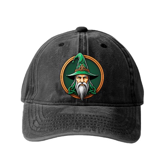 Ancient Wizard with Green Hat Washed Denim Baseball Caps