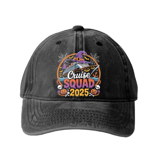 Cruise Squad 2025 Halloween Party Group Vacation Washed Denim Baseball Caps