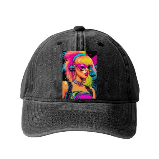 Cyberpunk Diva Washed Denim Baseball Caps