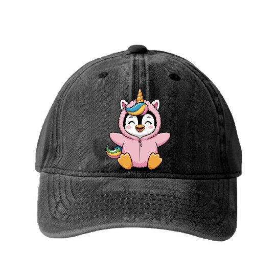 Colorful Unicorn Penguin Costume Washed Denim Baseball Caps
