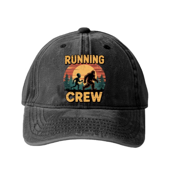 Running Crew Bigfoot and Alien Design Washed Denim Baseball Caps