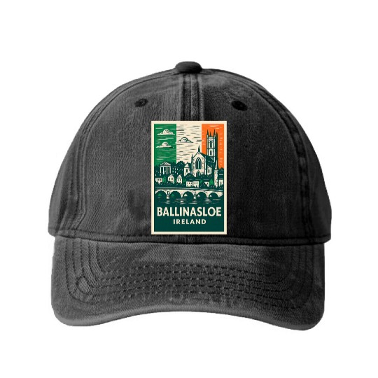 Ballinasloe Ireland Scenic Townscape Washed Denim Baseball Caps