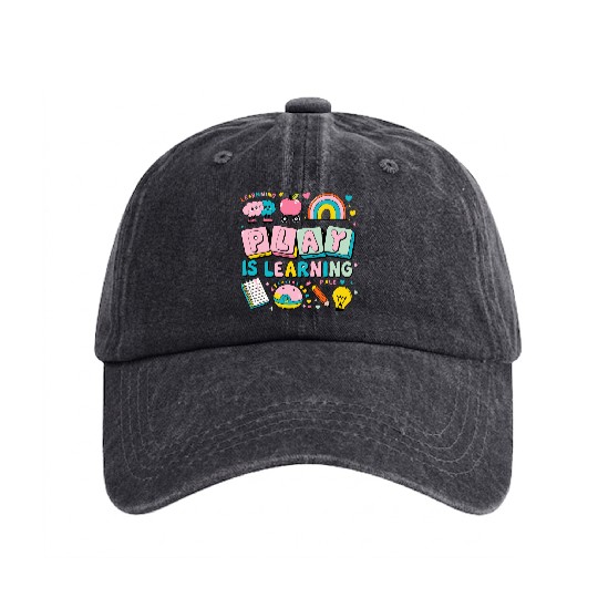 back to school-Colorful Learning Play Illustration Washed Denim Baseball Caps