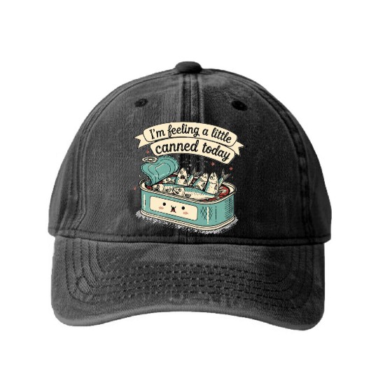 Whimsical Canned Fish Humor Design Washed Denim Baseball Caps