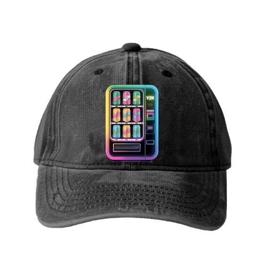 Y2K Cyber Vending Machine with Iridescent Drinks Washed Denim Baseball Caps