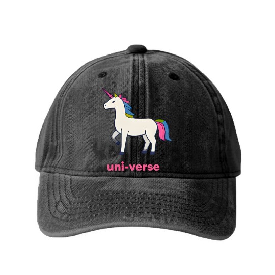 Colorful Cartoon Unicorn Illustration Washed Denim Baseball Caps