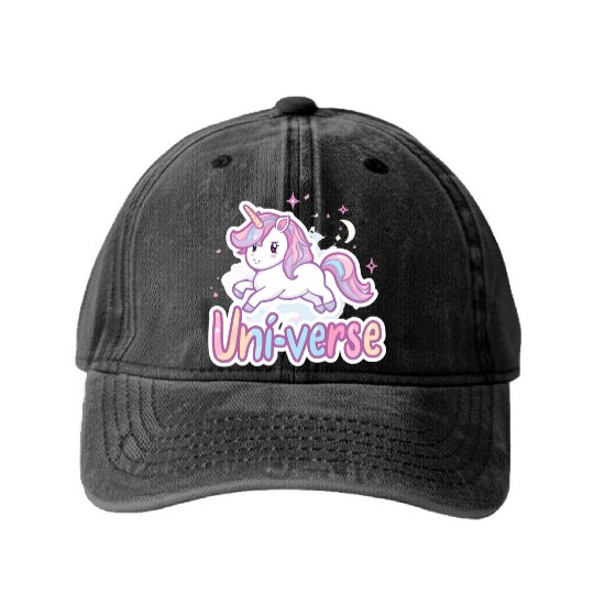 Magical Unicorn in Pastel Universe Washed Denim Baseball Caps