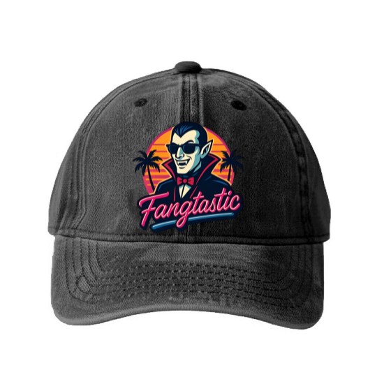Fangtastic – Retro Vampire Neon Style Washed Denim Baseball Caps
